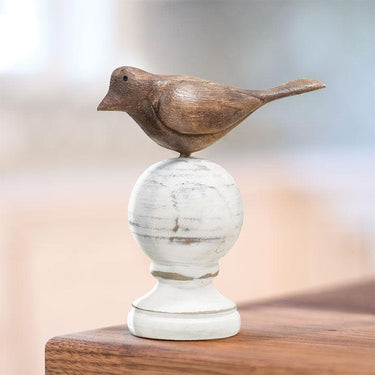 Wood Carved Bird Finial - The Fox Decor
